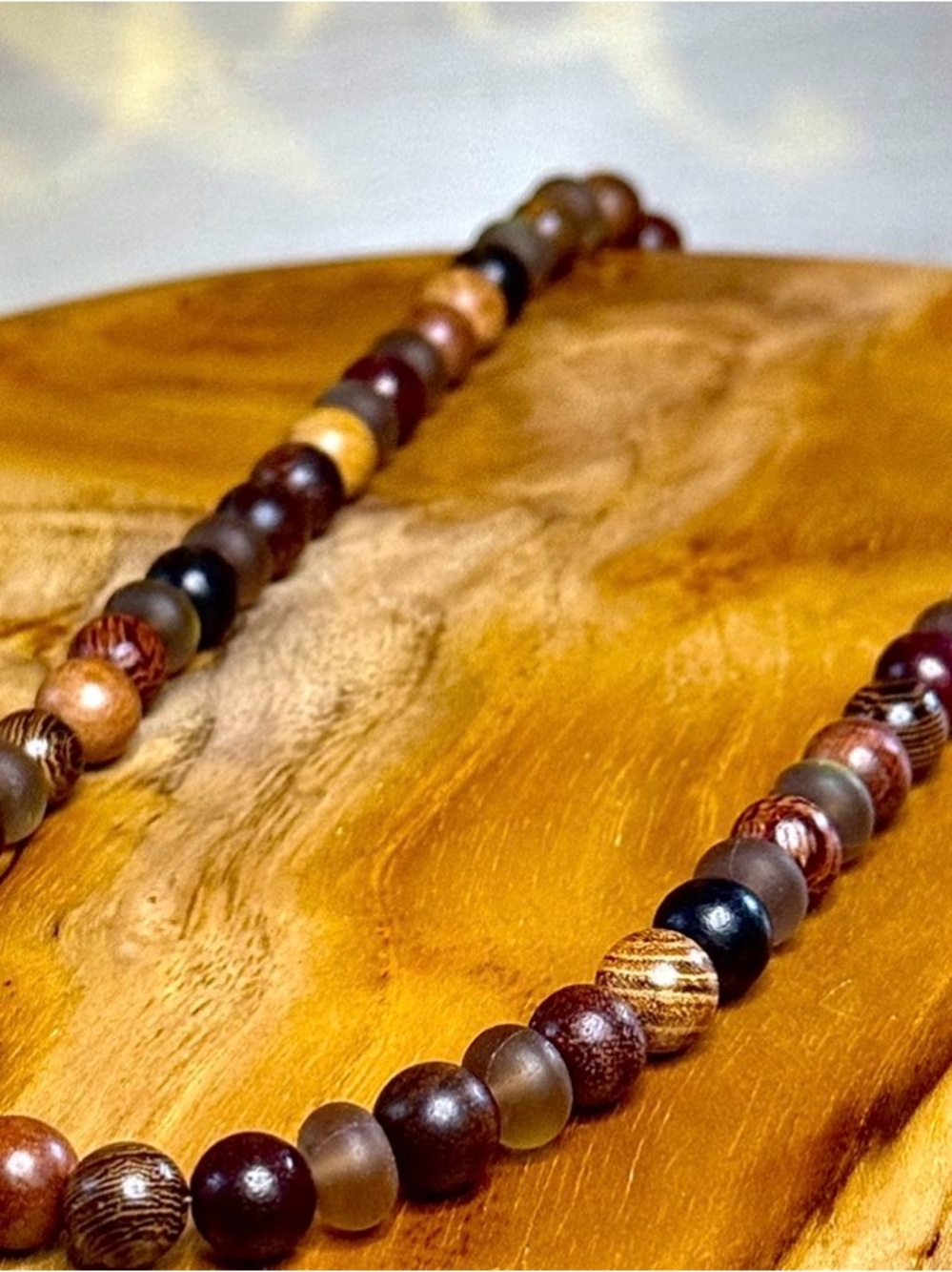 Natural Wood Bead Necklace - Brown & Black